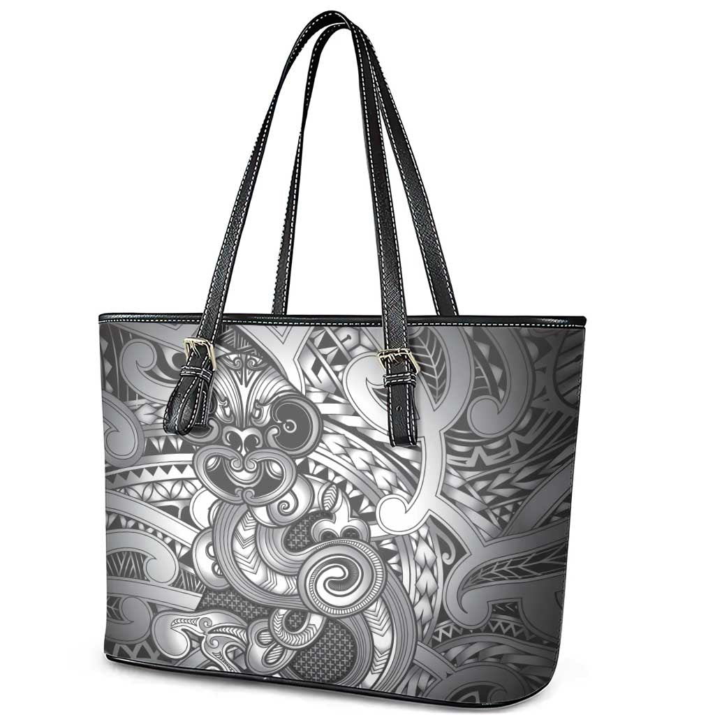 Aotearoa Maori Hei Tiki Leather Tote Bag Kiwikiwi Kowhaiwhai Puhoro Motif