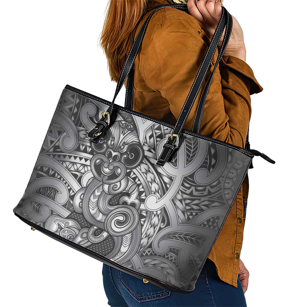 Aotearoa Maori Hei Tiki Leather Tote Bag Kiwikiwi Kowhaiwhai Puhoro Motif