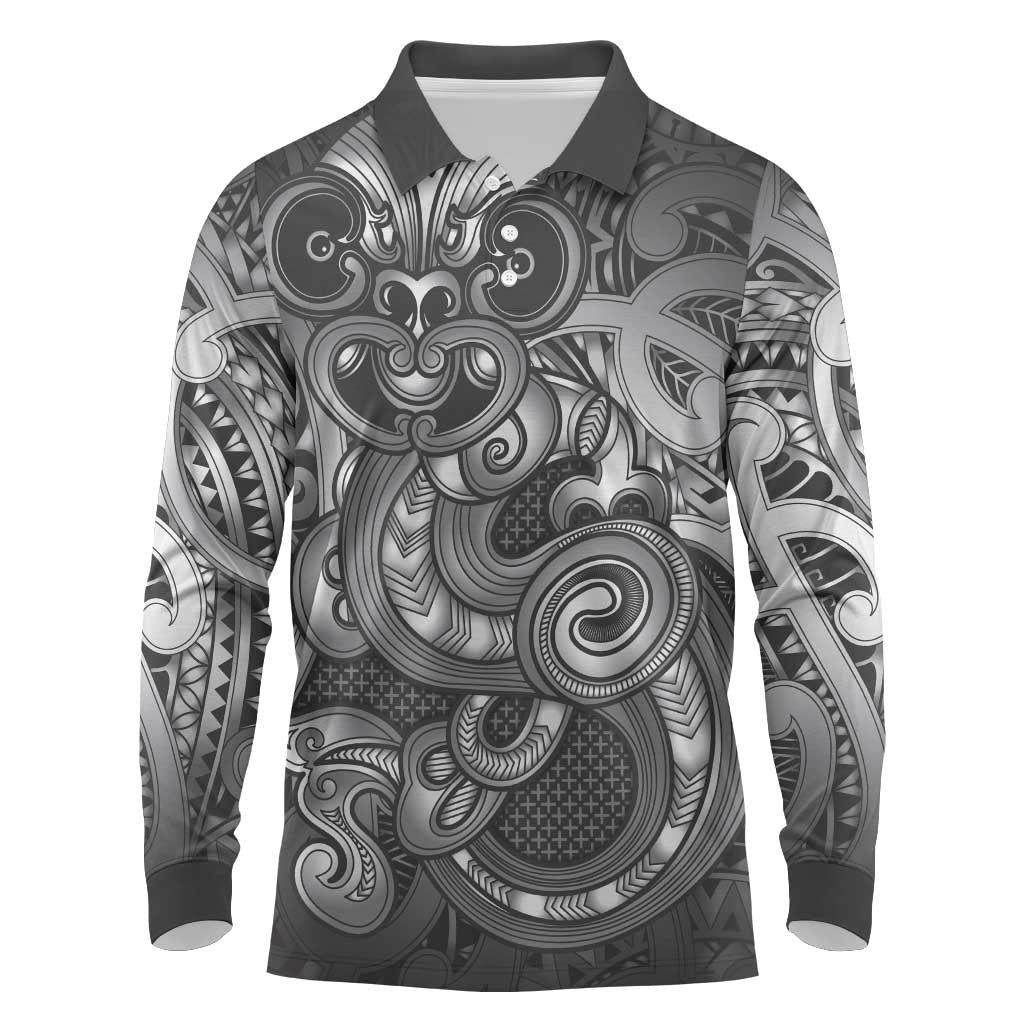 Aotearoa Maori Hei Tiki Long Sleeve Polo Shirt Kiwikiwi Kowhaiwhai Puhoro Motif