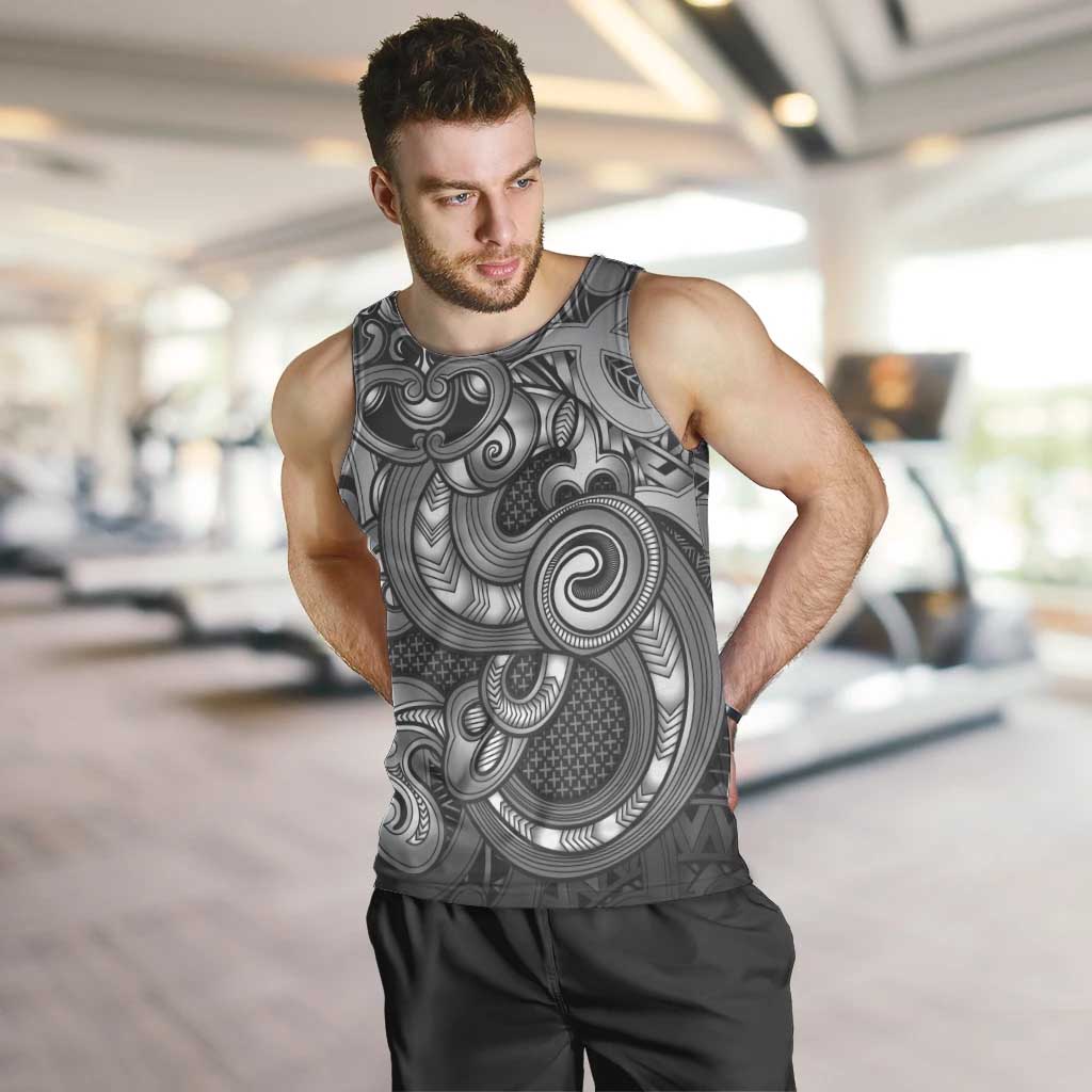 Aotearoa Maori Hei Tiki Men Tank Top Kiwikiwi Kowhaiwhai Puhoro Motif LT9 Grey - Polynesian Pride