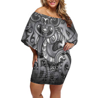 Aotearoa Maori Hei Tiki Off Shoulder Short Dress Kiwikiwi Kowhaiwhai Puhoro Motif