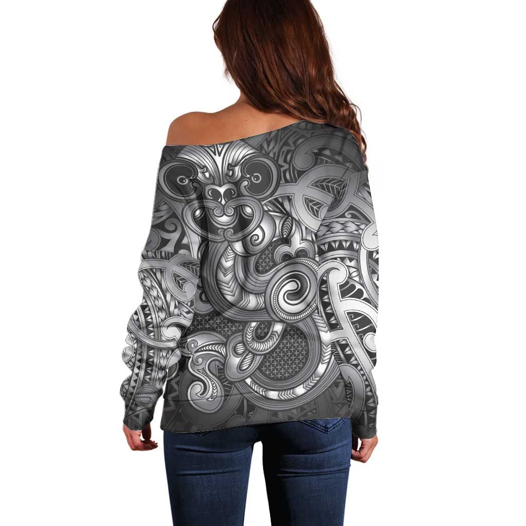 Aotearoa Maori Hei Tiki Off Shoulder Sweater Kiwikiwi Kowhaiwhai Puhoro Motif LT9 - Polynesian Pride
