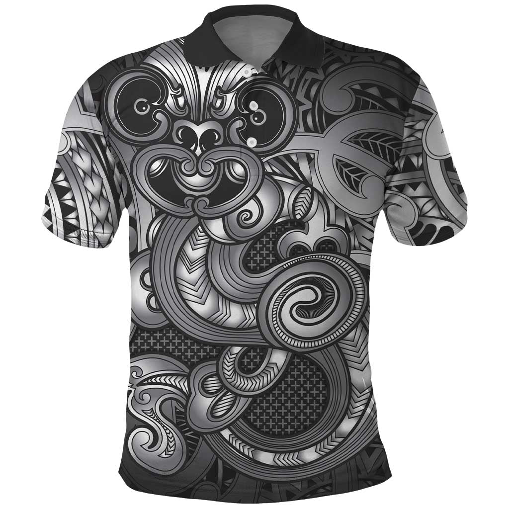 Aotearoa Maori Hei Tiki Polo Shirt Kiwikiwi Kowhaiwhai Puhoro Motif LT9 Grey - Polynesian Pride
