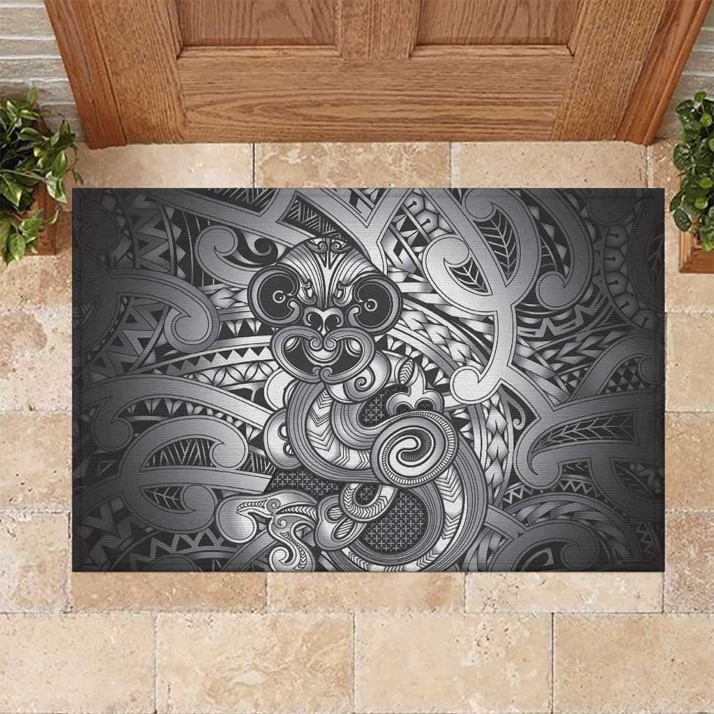Aotearoa Maori Hei Tiki Rubber Doormat Kiwikiwi Kowhaiwhai Puhoro Motif LT9 Grey - Polynesian Pride
