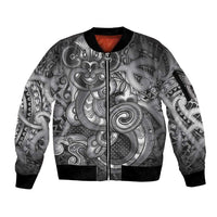 Aotearoa Maori Hei Tiki Sleeve Zip Bomber Jacket Kiwikiwi Kowhaiwhai Puhoro Motif