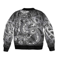 Aotearoa Maori Hei Tiki Sleeve Zip Bomber Jacket Kiwikiwi Kowhaiwhai Puhoro Motif