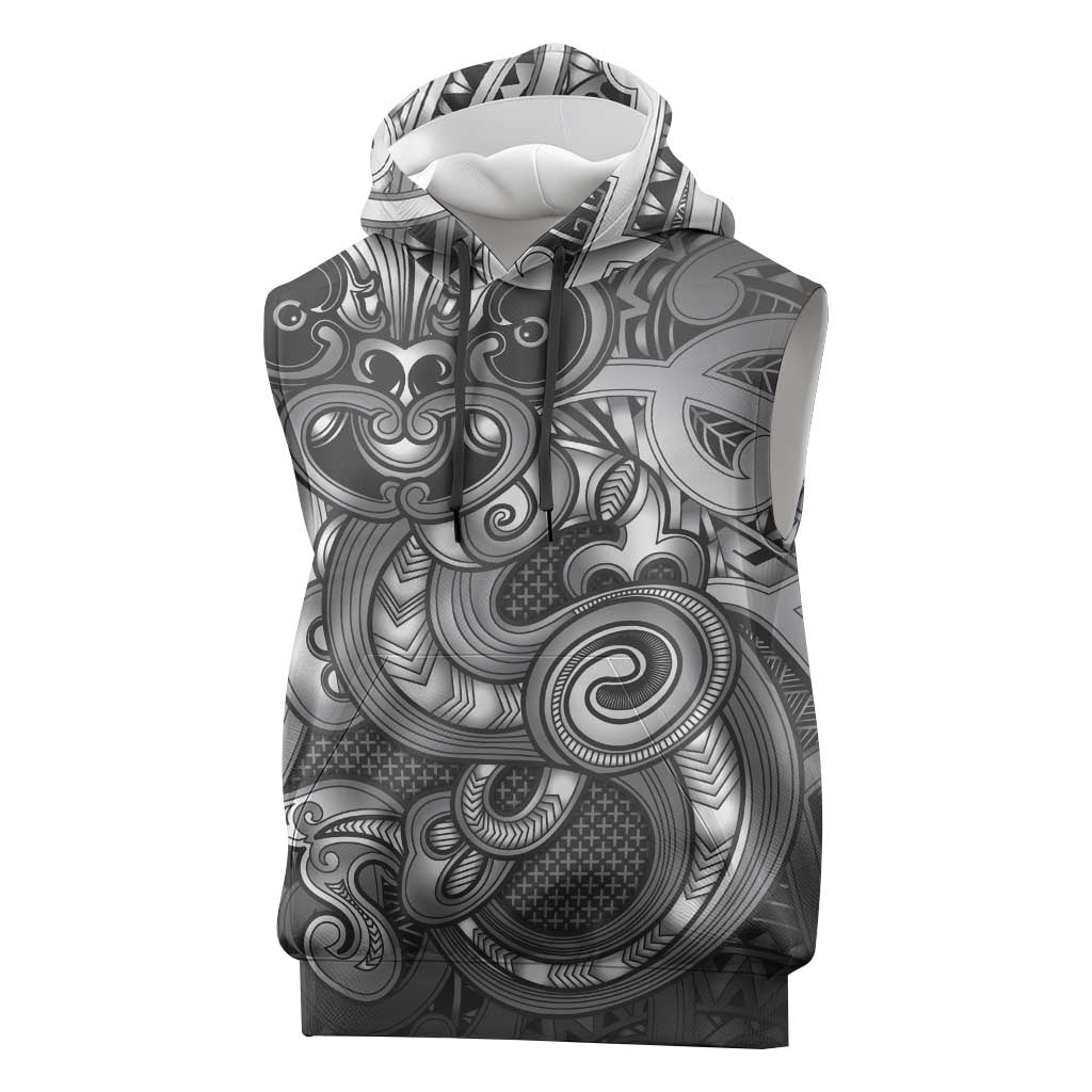 Aotearoa Maori Hei Tiki Sleeveless Hoodie Kiwikiwi Kowhaiwhai Puhoro Motif LT9 Grey - Polynesian Pride
