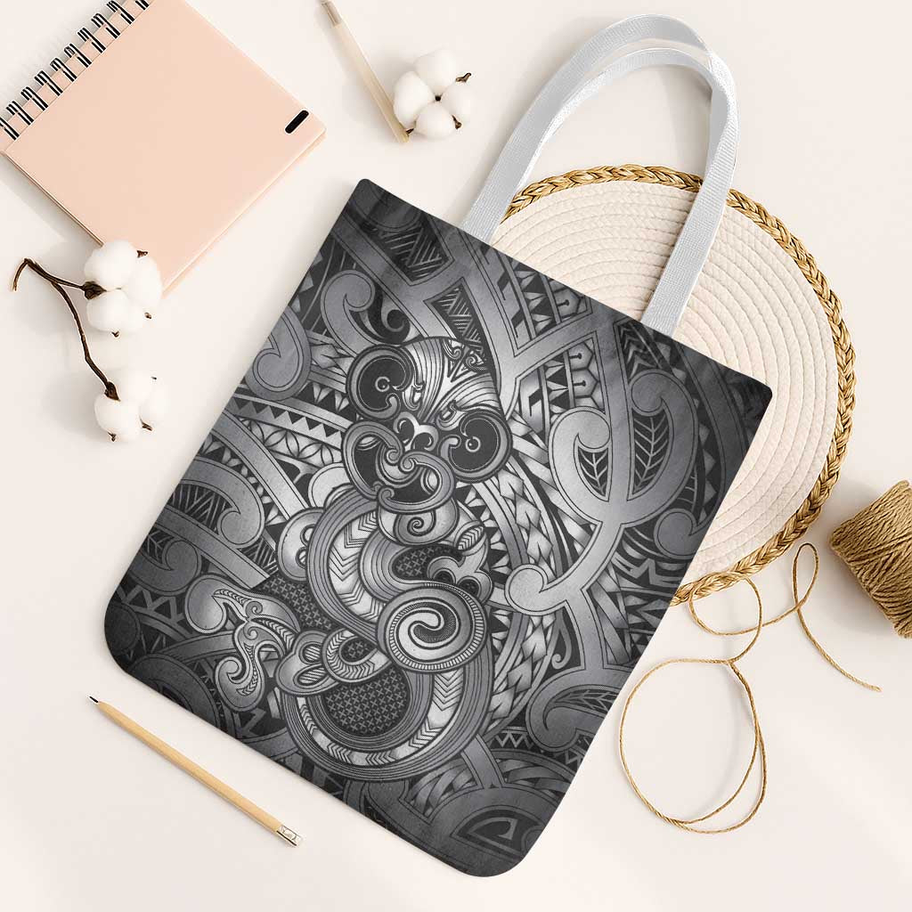 Aotearoa Maori Hei Tiki Tote Bag Kiwikiwi Kowhaiwhai Puhoro Motif LT9 White Strap One Size Grey - Polynesian Pride