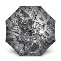Aotearoa Maori Hei Tiki Umbrella Kiwikiwi Kowhaiwhai Puhoro Motif LT9 One Size Folded 11.42 inch Opened Diameter 37.4 inch Grey - Polynesian Pride