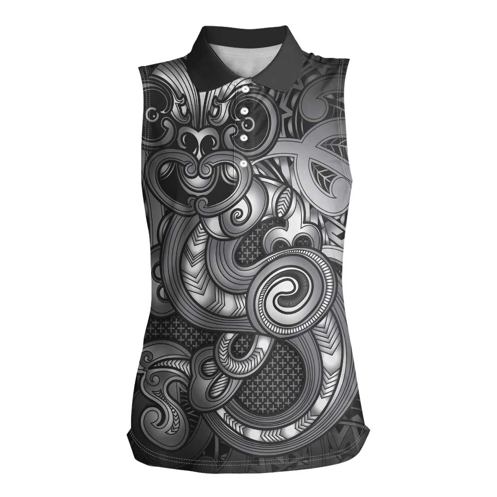 Aotearoa Maori Hei Tiki Women Sleeveless Polo Shirt Kiwikiwi Kowhaiwhai Puhoro Motif