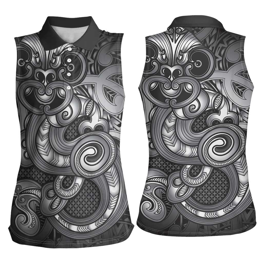 Aotearoa Maori Hei Tiki Women Sleeveless Polo Shirt Kiwikiwi Kowhaiwhai Puhoro Motif