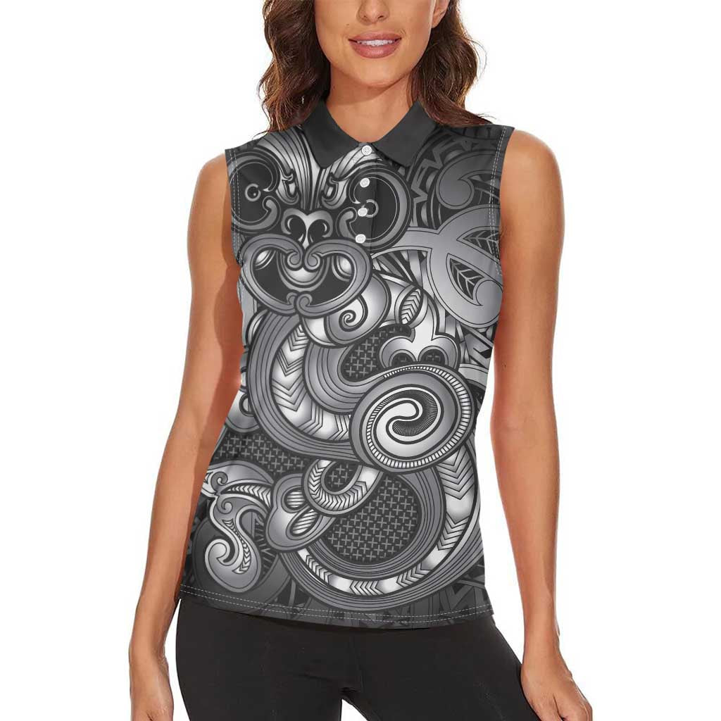 Aotearoa Maori Hei Tiki Women Sleeveless Polo Shirt Kiwikiwi Kowhaiwhai Puhoro Motif