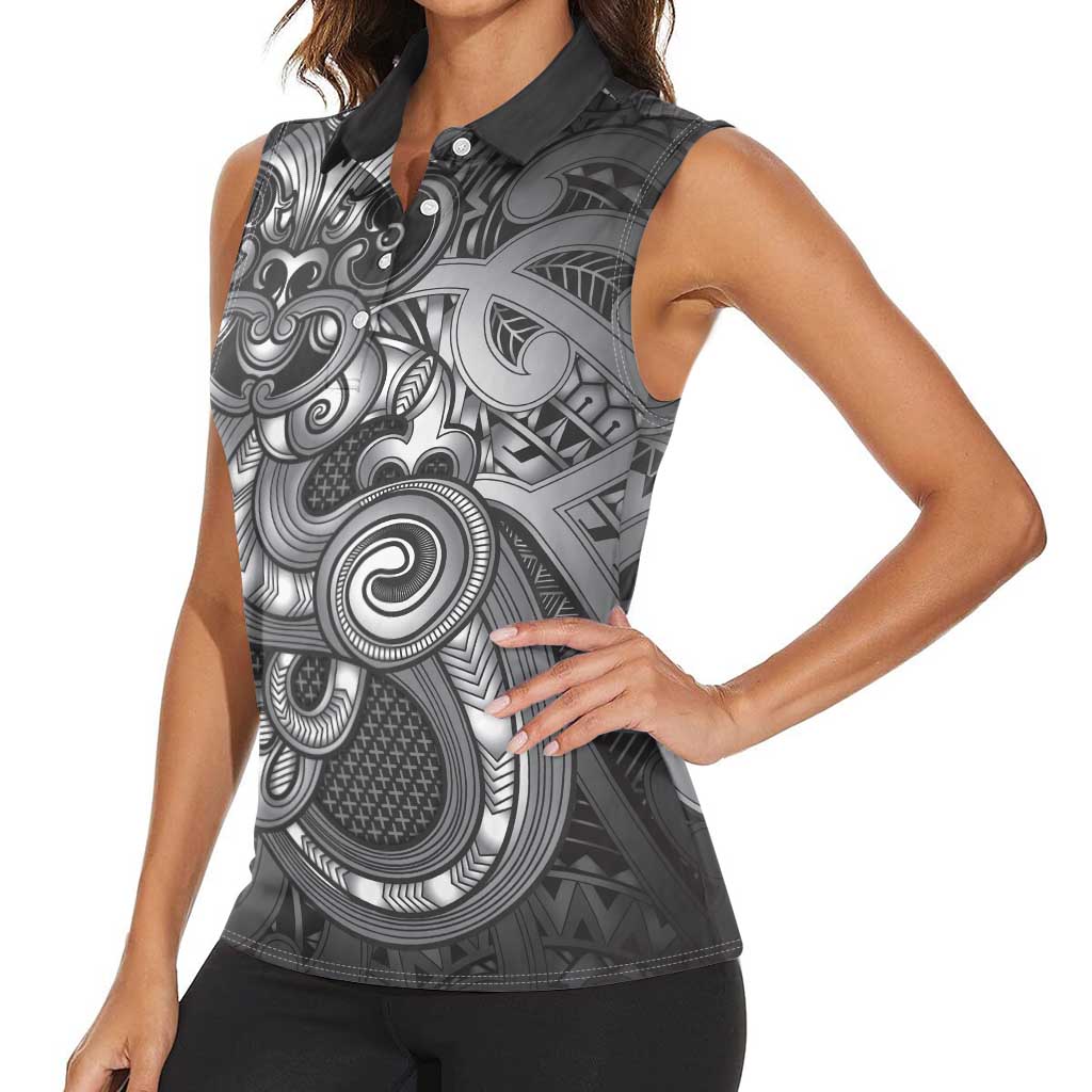 Aotearoa Maori Hei Tiki Women Sleeveless Polo Shirt Kiwikiwi Kowhaiwhai Puhoro Motif