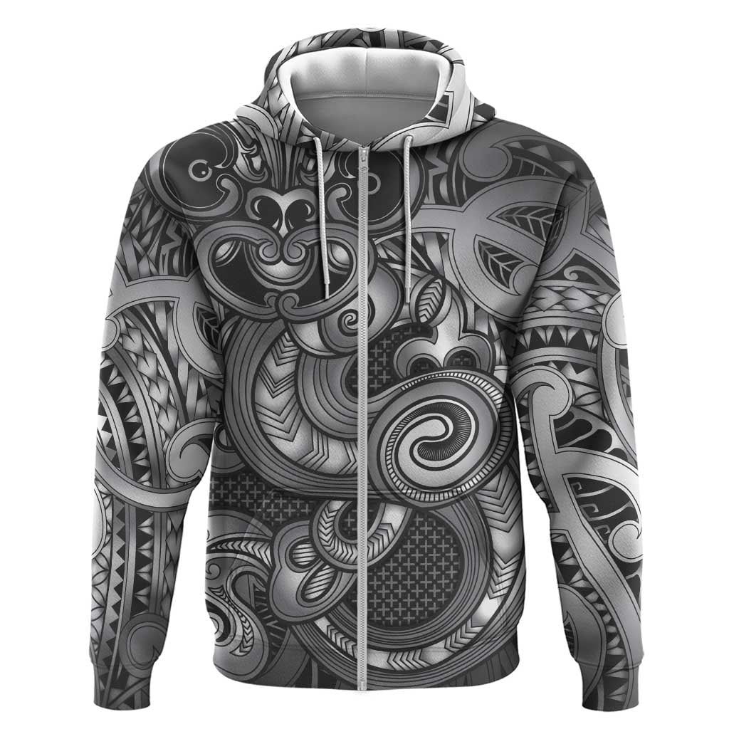 Aotearoa Maori Hei Tiki Zip Hoodie Kiwikiwi Kowhaiwhai Puhoro Motif