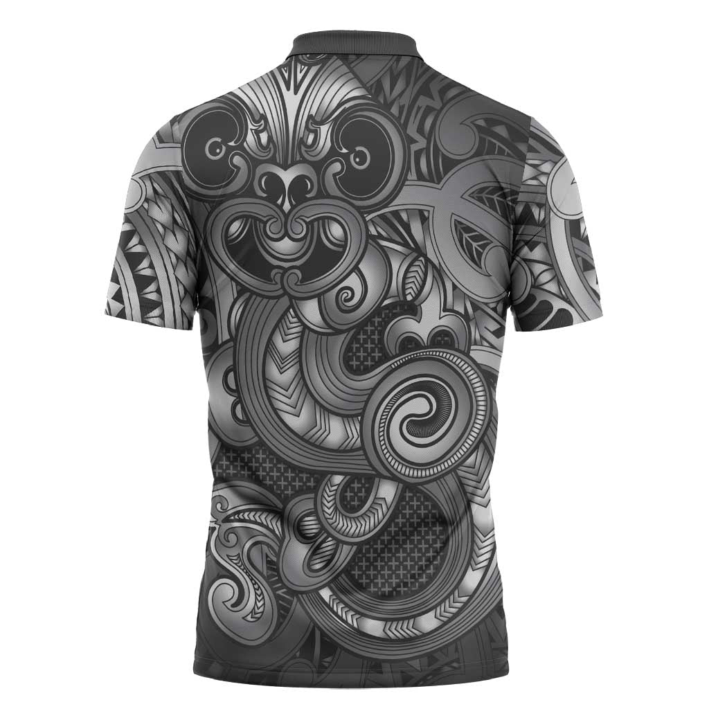 Aotearoa Maori Hei Tiki Zipper Polo Shirt Kiwikiwi Kowhaiwhai Puhoro Motif