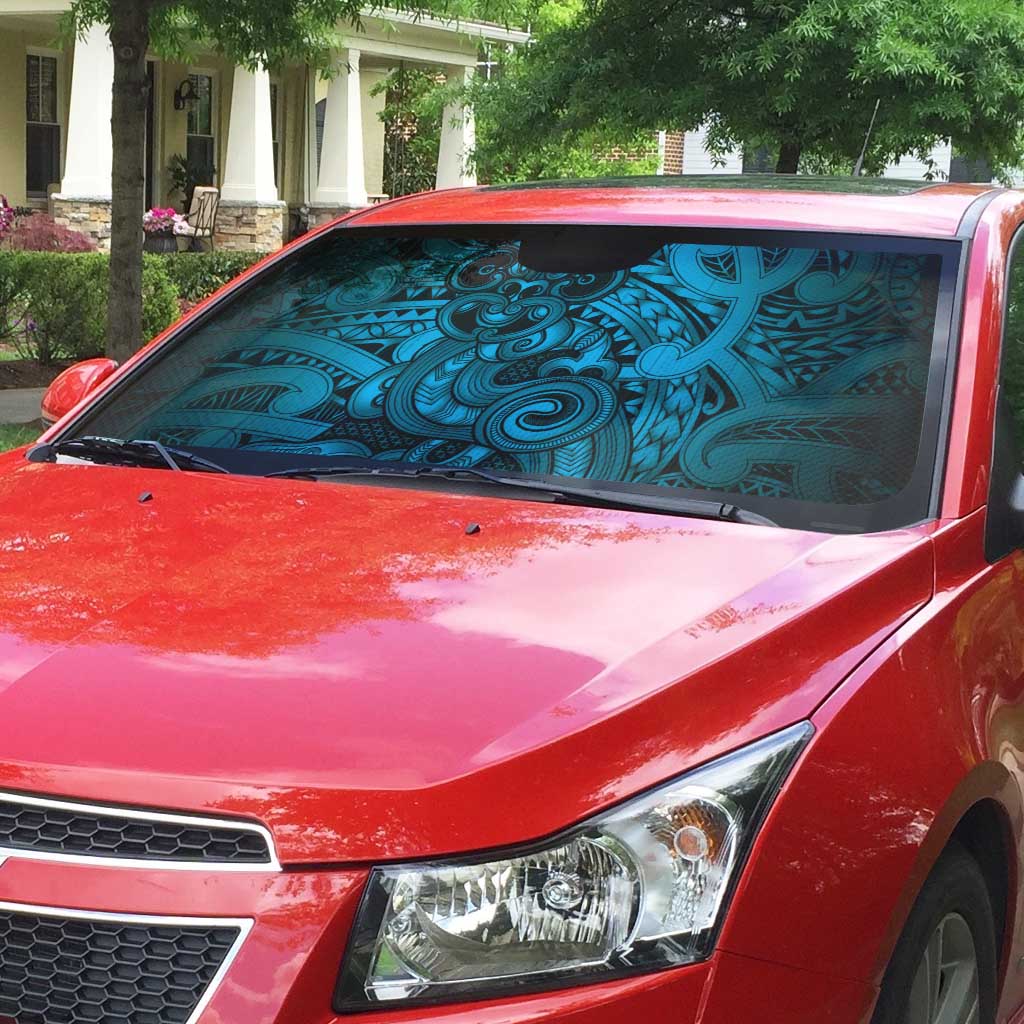 Aotearoa Maori Hei Tiki Auto Sun Shade Kikorangi Kowhaiwhai Puhoro Motif LT9 - Polynesian Pride