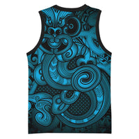 Aotearoa Maori Hei Tiki Basketball Jersey Kikorangi Kowhaiwhai Puhoro Motif