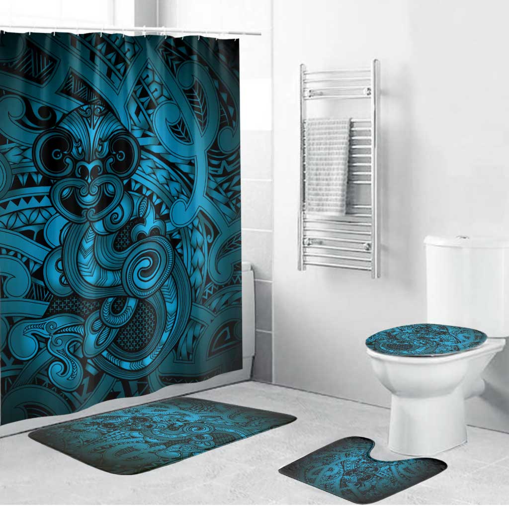 Aotearoa Maori Hei Tiki Bathroom Set Kikorangi Kowhaiwhai Puhoro Motif LT9 Bathroom Set (4 pcs) Blue - Polynesian Pride