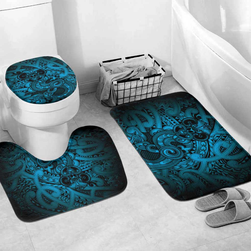 Aotearoa Maori Hei Tiki Bathroom Set Kikorangi Kowhaiwhai Puhoro Motif LT9 Mat Set Only (3 pcs) One Size Blue - Polynesian Pride