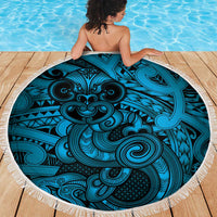 Aotearoa Maori Hei Tiki Beach Blanket Kikorangi Kowhaiwhai Puhoro Motif LT9 - Polynesian Pride