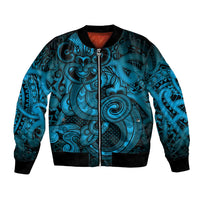 Aotearoa Maori Hei Tiki Bomber Jacket Kikorangi Kowhaiwhai Puhoro Motif