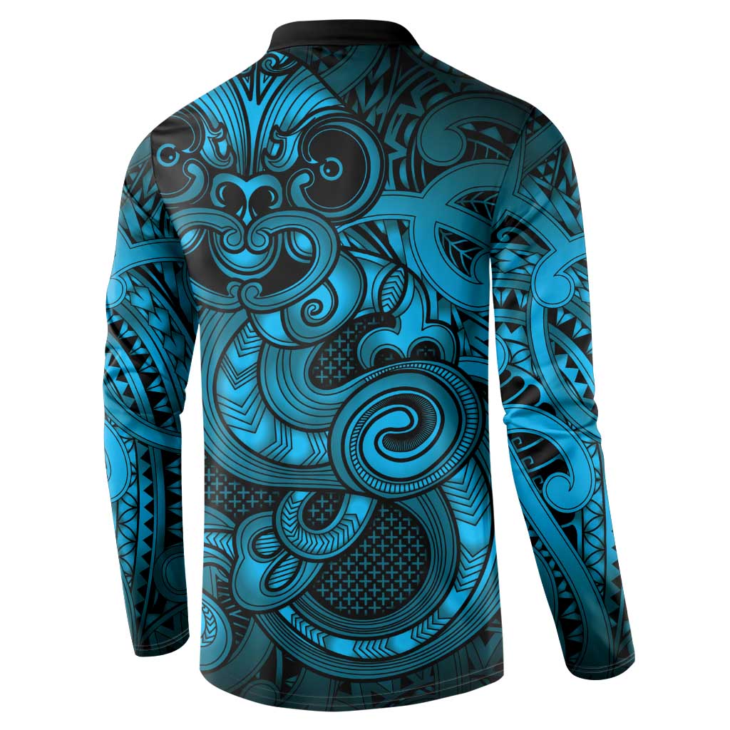 Aotearoa Maori Hei Tiki Button Sweatshirt Kikorangi Kowhaiwhai Puhoro Motif