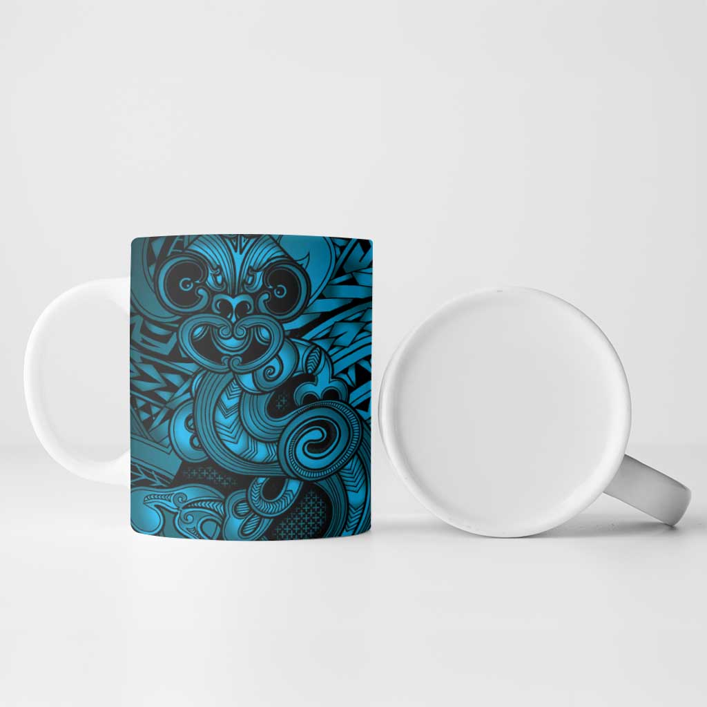 Aotearoa Maori Hei Tiki Ceramic Mug Kikorangi Kowhaiwhai Puhoro Motif