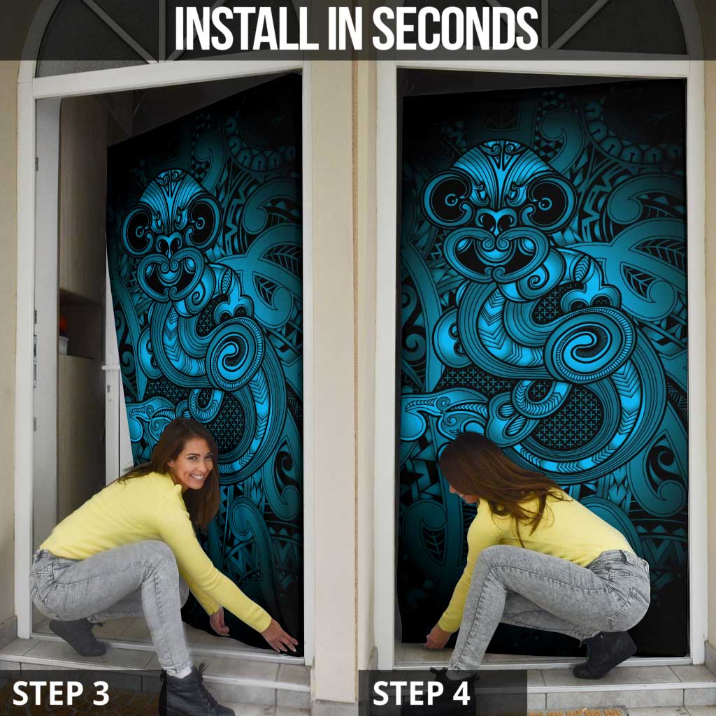 Aotearoa Maori Hei Tiki Door Cover Kikorangi Kowhaiwhai Puhoro Motif LT9 - Polynesian Pride