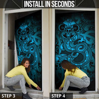 Aotearoa Maori Hei Tiki Door Cover Kikorangi Kowhaiwhai Puhoro Motif LT9 - Polynesian Pride