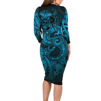 Aotearoa Maori Hei Tiki Family Matching Long Sleeve Bodycon Dress and Hawaiian Shirt Kikorangi Kowhaiwhai Puhoro Motif LT9 - Polynesian Pride
