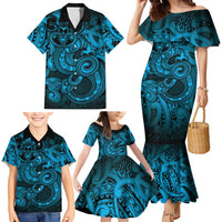 Aotearoa Maori Hei Tiki Family Matching Mermaid Dress and Hawaiian Shirt Kikorangi Kowhaiwhai Puhoro Motif LT9 - Polynesian Pride