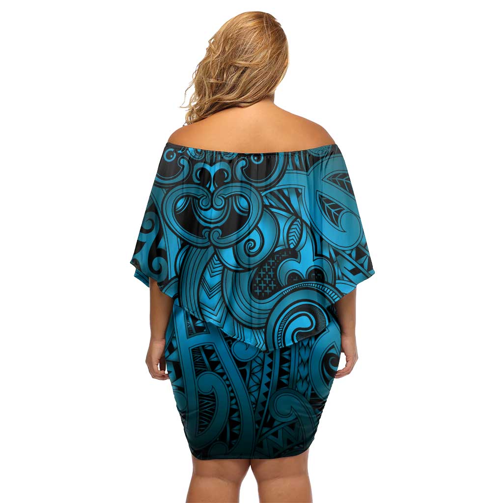 Aotearoa Maori Hei Tiki Family Matching Off Shoulder Short Dress and Hawaiian Shirt Kikorangi Kowhaiwhai Puhoro Motif LT9 - Polynesian Pride