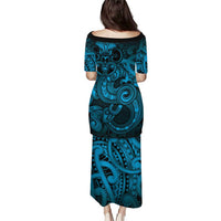 Aotearoa Maori Hei Tiki Family Matching Puletasi and Hawaiian Shirt Kikorangi Kowhaiwhai Puhoro Motif LT9 - Polynesian Pride