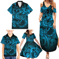 Aotearoa Maori Hei Tiki Family Matching Summer Maxi Dress and Hawaiian Shirt Kikorangi Kowhaiwhai Puhoro Motif LT9 - Polynesian Pride