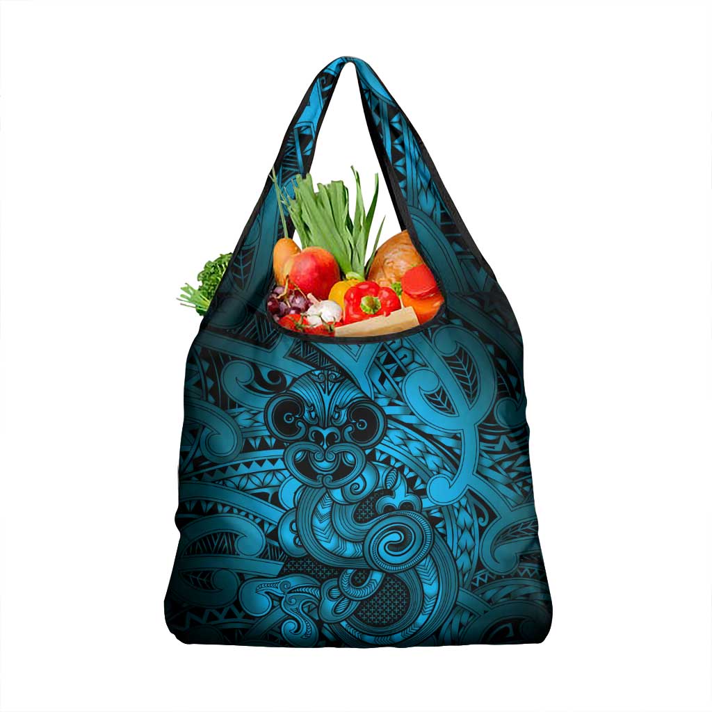 Aotearoa Maori Hei Tiki Grocery Bag Kikorangi Kowhaiwhai Puhoro Motif