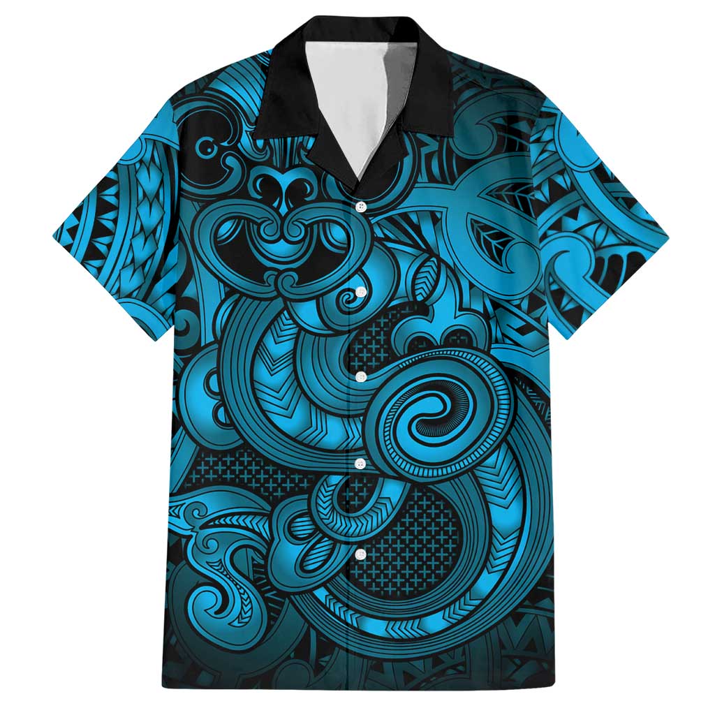 Aotearoa Maori Hei Tiki Hawaiian Shirt Kikorangi Kowhaiwhai Puhoro Motif