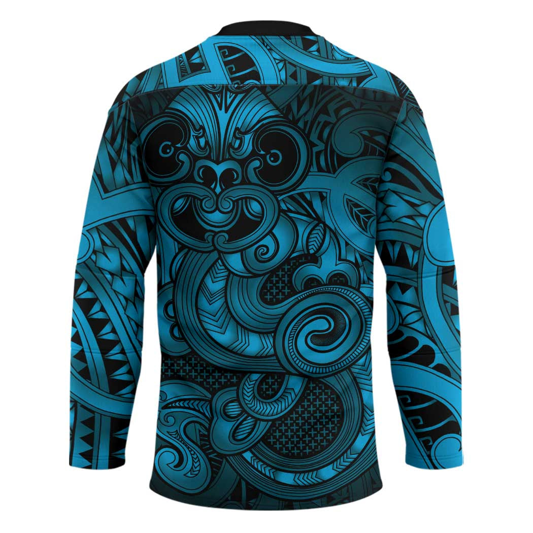Aotearoa Maori Hei Tiki Hockey Jersey Kikorangi Kowhaiwhai Puhoro Motif LT9 - Polynesian Pride