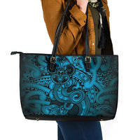 Aotearoa Maori Hei Tiki Leather Tote Bag Kikorangi Kowhaiwhai Puhoro Motif LT9 - Polynesian Pride