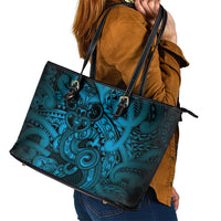 Aotearoa Maori Hei Tiki Leather Tote Bag Kikorangi Kowhaiwhai Puhoro Motif LT9 - Polynesian Pride