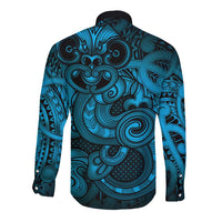 Aotearoa Maori Hei Tiki Long Sleeve Button Shirt Kikorangi Kowhaiwhai Puhoro Motif