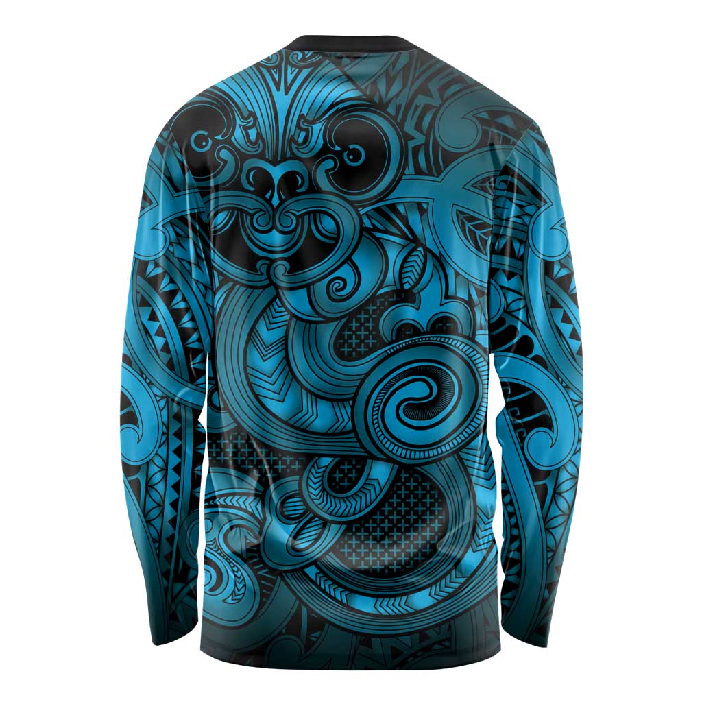 Aotearoa Maori Hei Tiki Long Sleeve Shirt Kikorangi Kowhaiwhai Puhoro Motif LT9 - Polynesian Pride