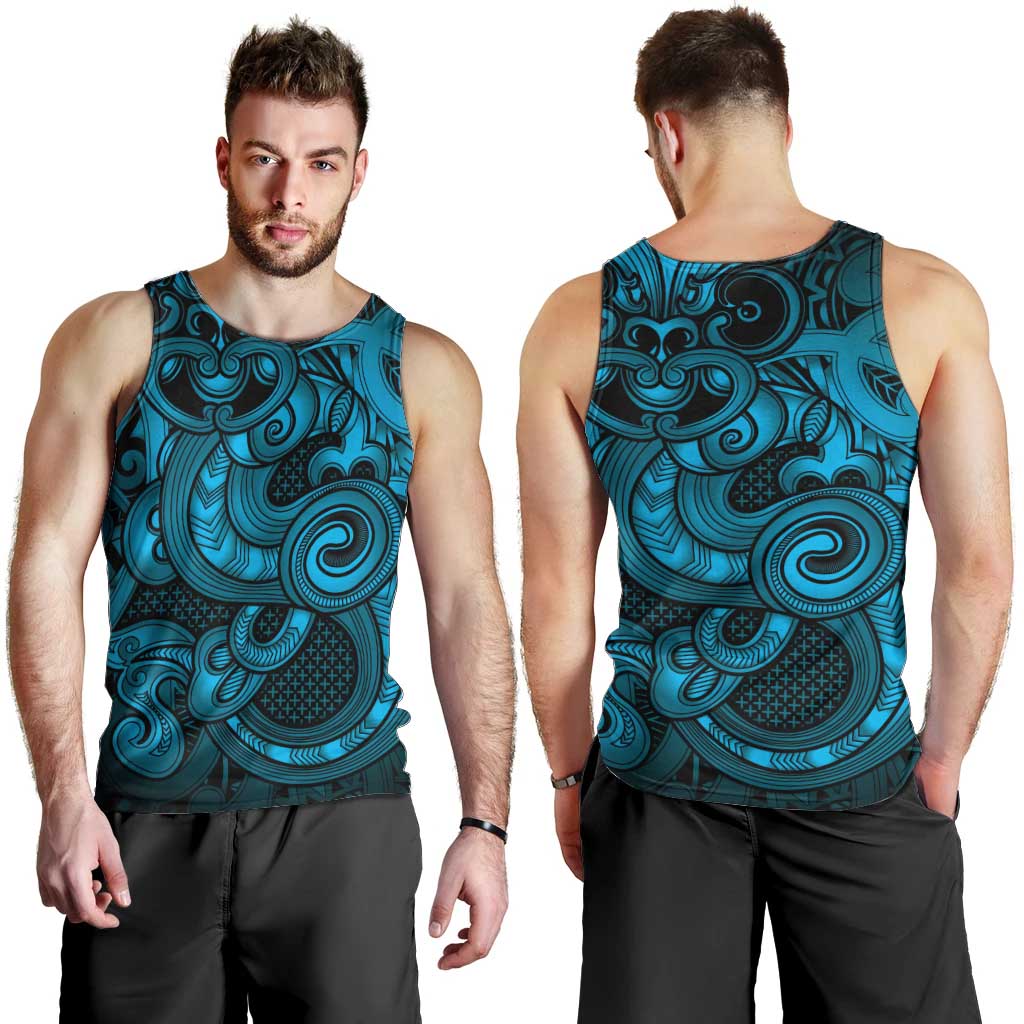 Aotearoa Maori Hei Tiki Men Tank Top Kikorangi Kowhaiwhai Puhoro Motif LT9 - Polynesian Pride