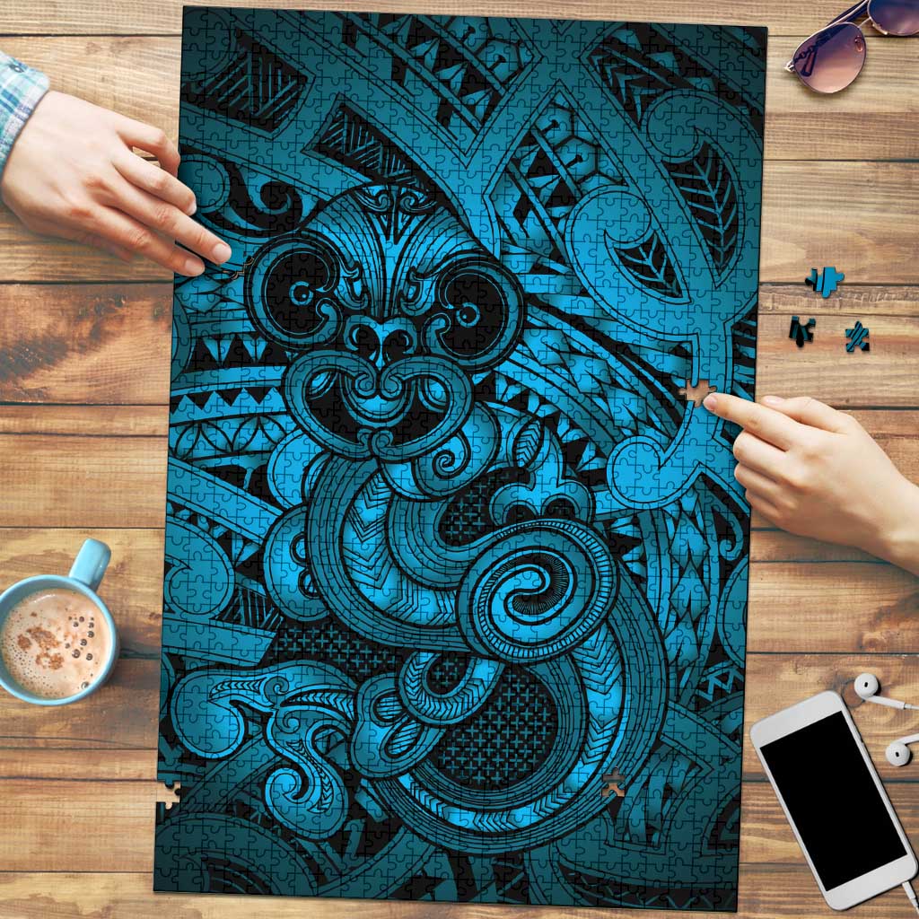 Aotearoa Maori Hei Tiki Puzzle Kikorangi Kowhaiwhai Puhoro Motif LT9 Blue - Polynesian Pride