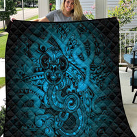 Aotearoa Maori Hei Tiki Quilt Kikorangi Kowhaiwhai Puhoro Motif LT9 Blue - Polynesian Pride