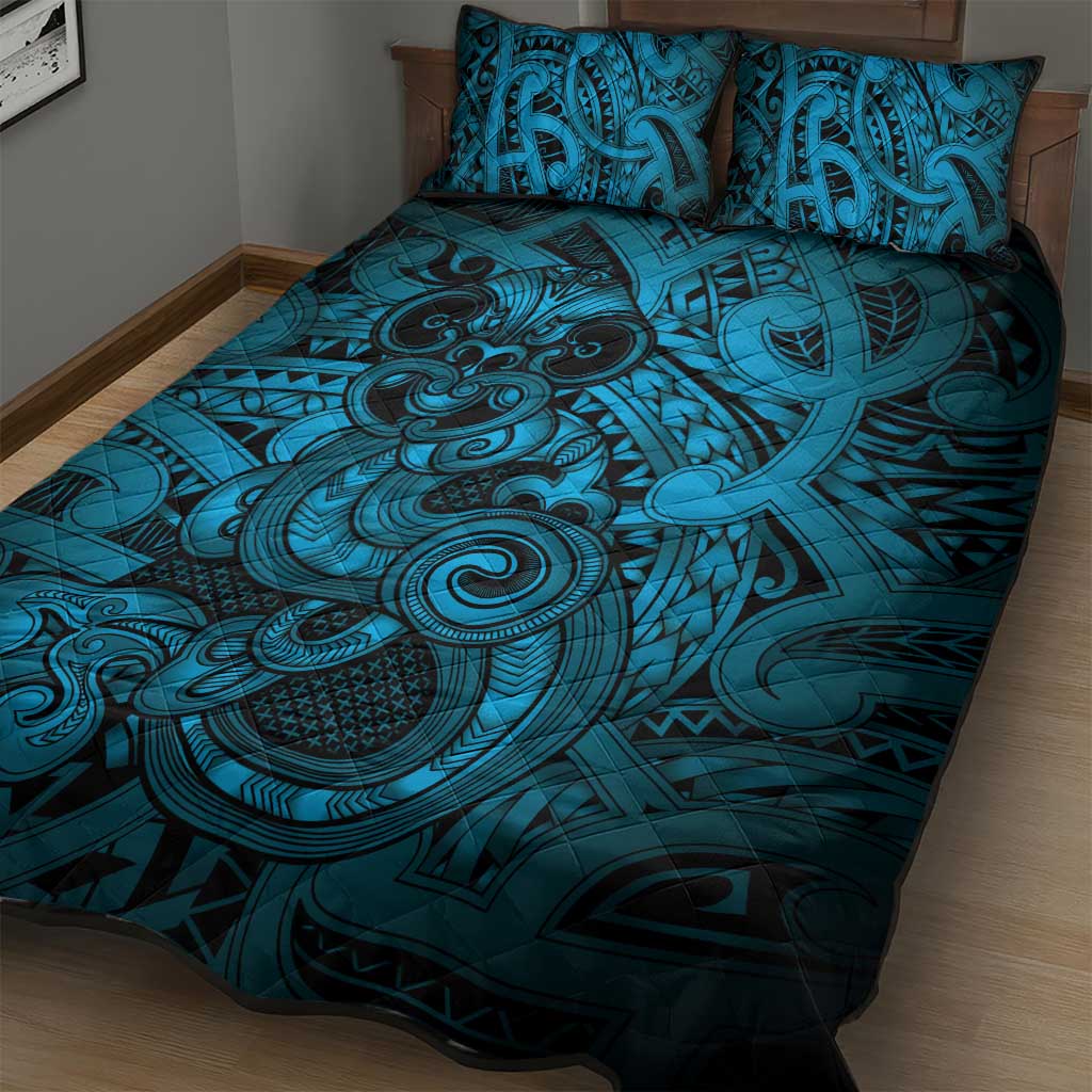 Aotearoa Maori Hei Tiki Quilt Bed Set Kikorangi Kowhaiwhai Puhoro Motif LT9 - Polynesian Pride
