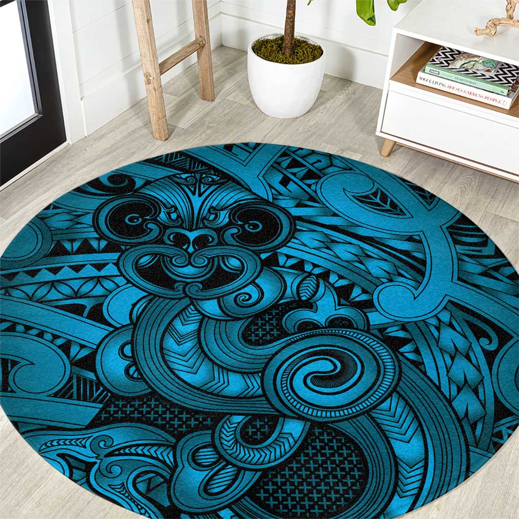 Aotearoa Maori Hei Tiki Round Carpet Kikorangi Kowhaiwhai Puhoro Motif LT9 Blue - Polynesian Pride