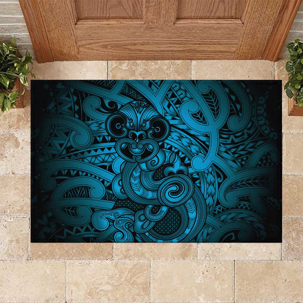 Aotearoa Maori Hei Tiki Rubber Doormat Kikorangi Kowhaiwhai Puhoro Motif LT9 Blue - Polynesian Pride
