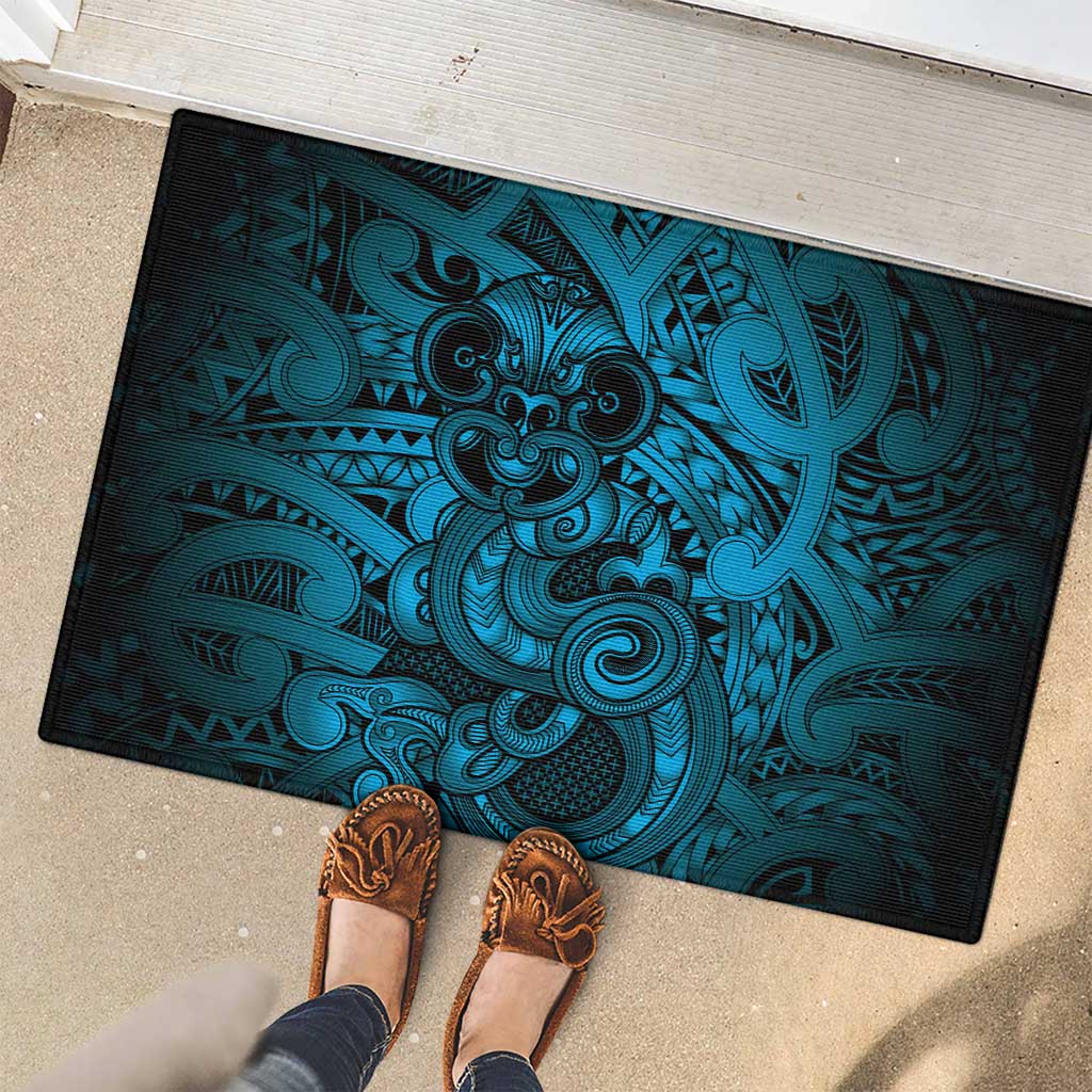 Aotearoa Maori Hei Tiki Rubber Doormat Kikorangi Kowhaiwhai Puhoro Motif LT9 - Polynesian Pride