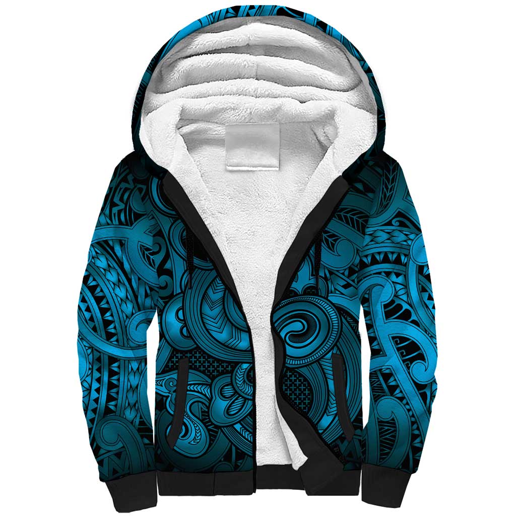 Aotearoa Maori Hei Tiki Sherpa Hoodie Kikorangi Kowhaiwhai Puhoro Motif
