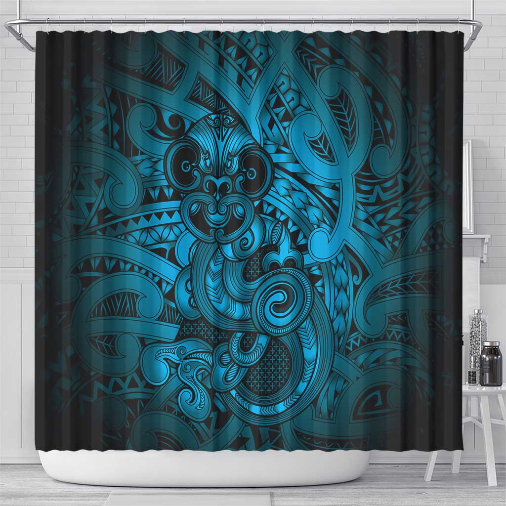 Aotearoa Maori Hei Tiki Shower Curtain Kikorangi Kowhaiwhai Puhoro Motif LT9 - Polynesian Pride